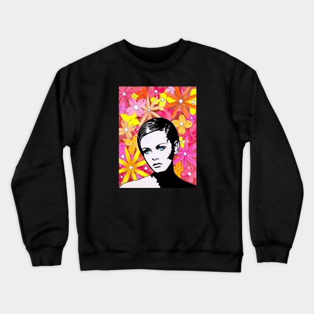 Twiggy 60s Retro Pop Art Crewneck Sweatshirt by NibsonMother